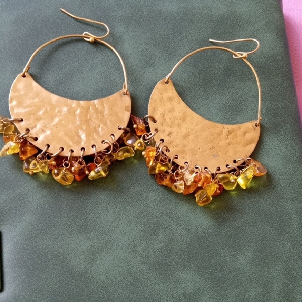 Source Unknown Gold and Orange Crescent Earrings
